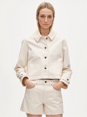 NWT J. Crew Cropped Barn Jacket in Denim Ecru Wash size XXS CS395 $148